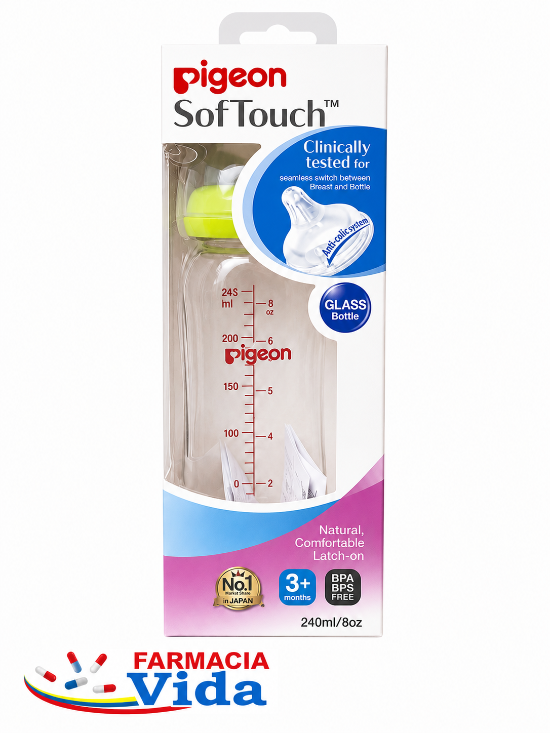 PIGEON SOFTOUCH 240ML VIDRIO