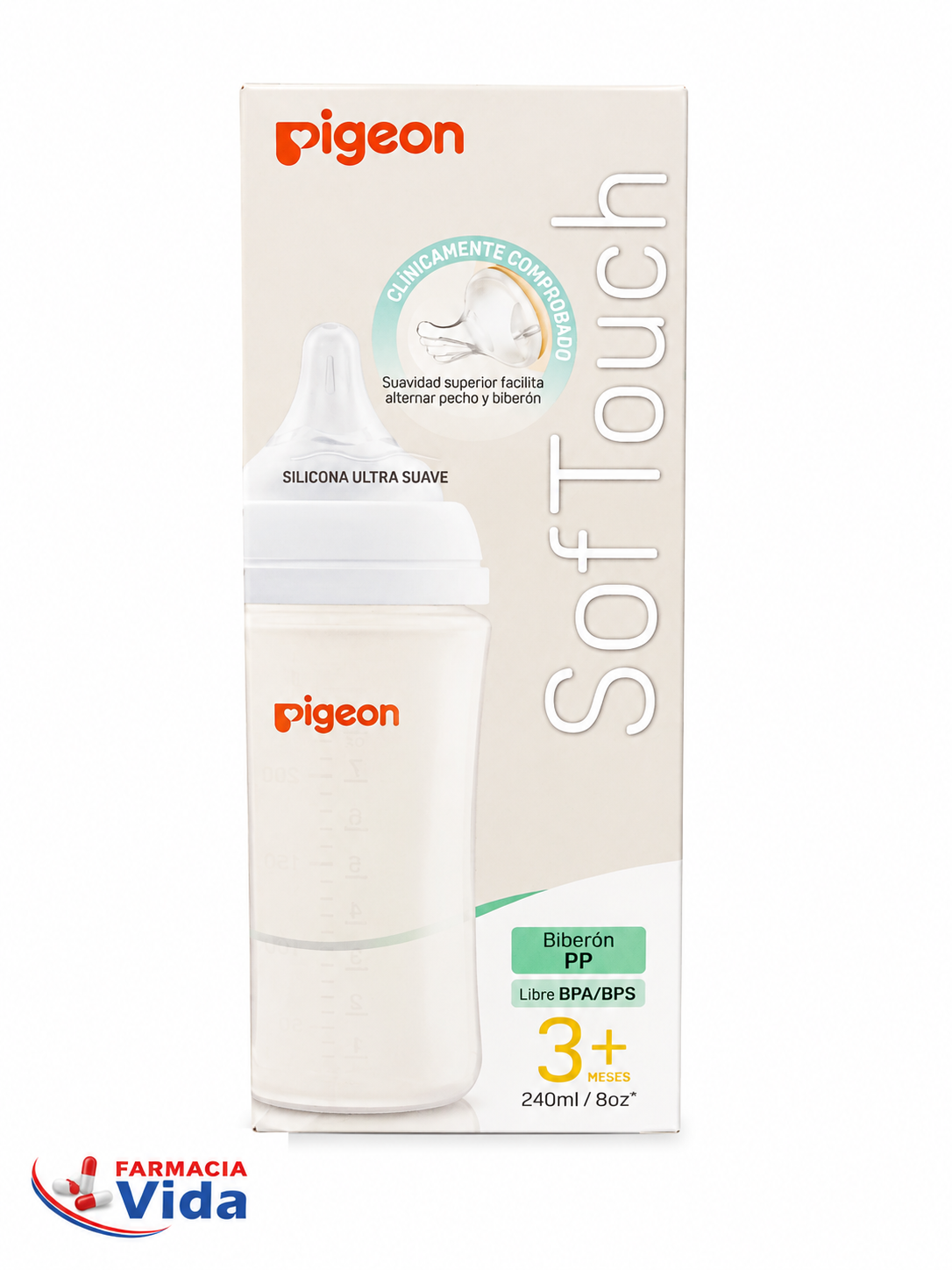 PIGEON BIBERON SOFTOUCH PP 240ML 3+MESES 