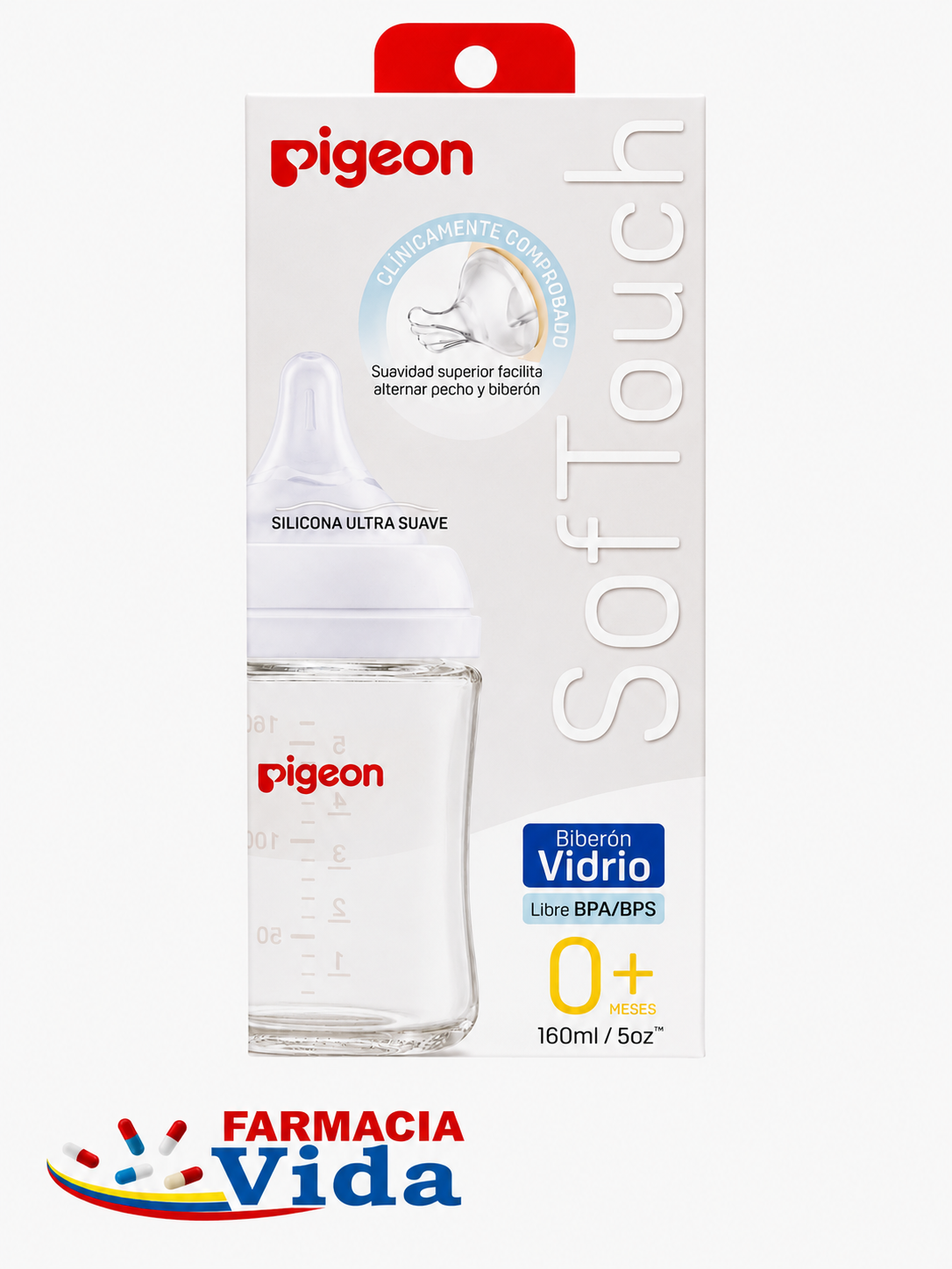 BIBERON SOFTOUCH PIGEON VIDRIO 0+MESES 160ML