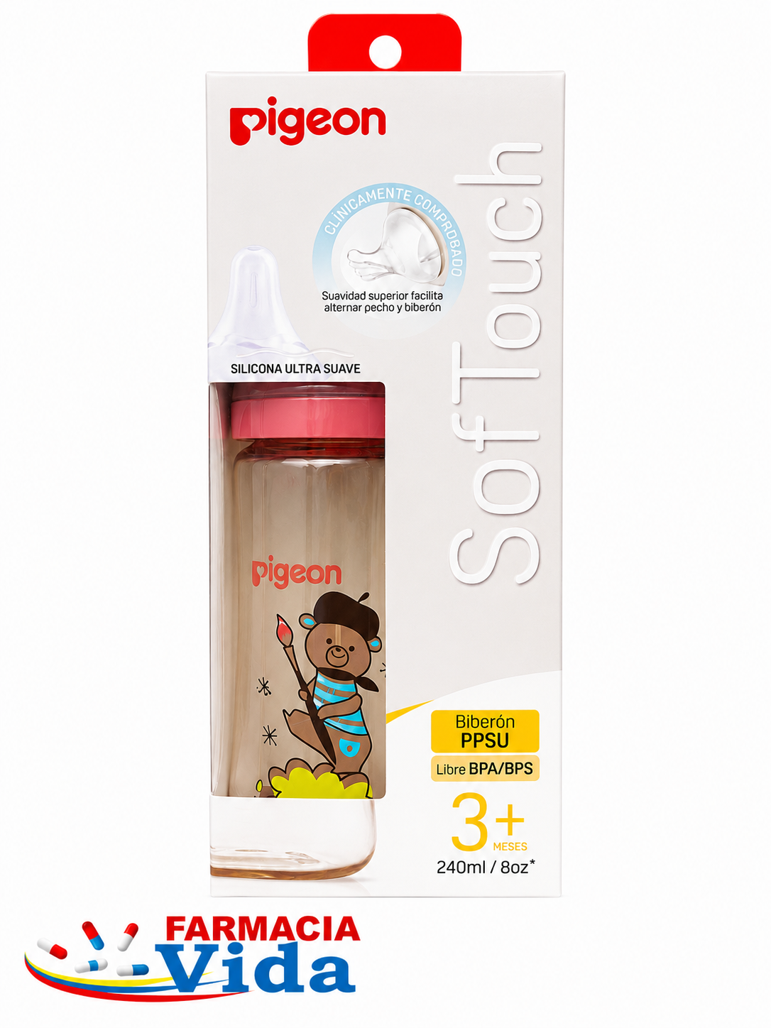 PIGEON SOFTOUCH BIBERON PPSU BEAR 240 ML 3+MESES 