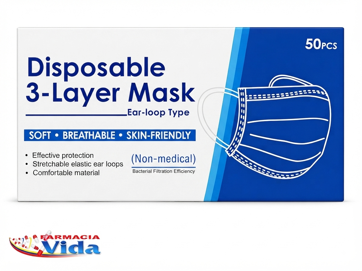 MASCARILLA 3 PLIEGUES C/ELASTICO X50 UNIDA
