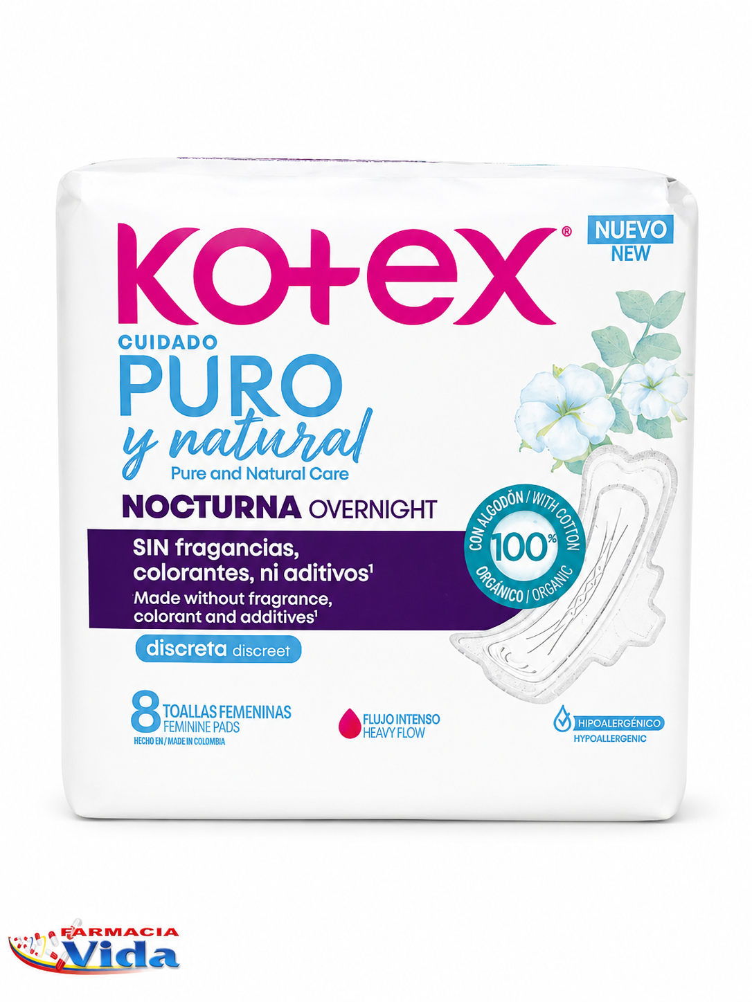 KOTEX TOALL. NOCT. PURO X 8 UNID