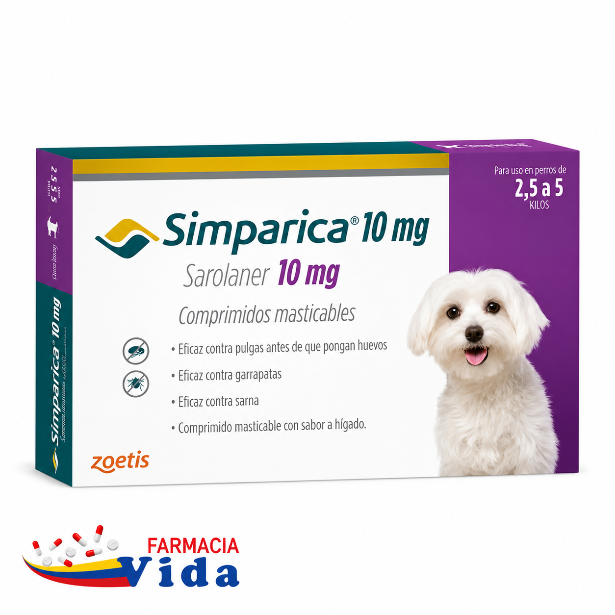 1 COMP SIMPARICA 10MG MASTICABLE 2,5 A 5 KG