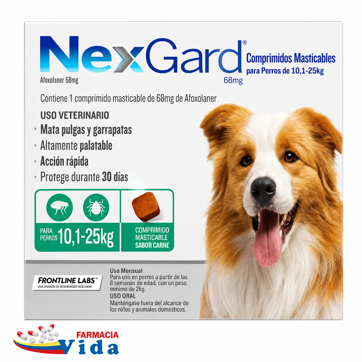 1 COMP NEXGARD 68MG MASTICABLE 10-25 KG  S/CARNE