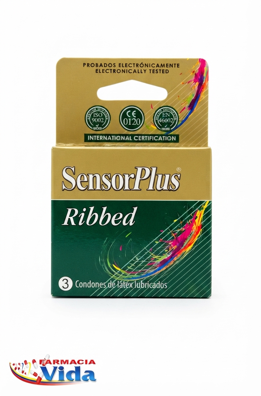 SENSOR PLUS RIBBED 3 PRESERVATIVOS